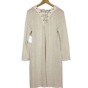 Cream Open Knit Duster Cardigan Lace-Up Detail